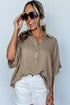 Collared Half Buttons Folded Short Sleeve Oversize Top
